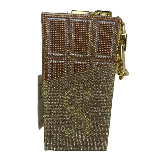 Urban Expressions Bling Money Dollar $ Women's Purse Gold Hard Rhinestone Clutch - Picture 3 of 13